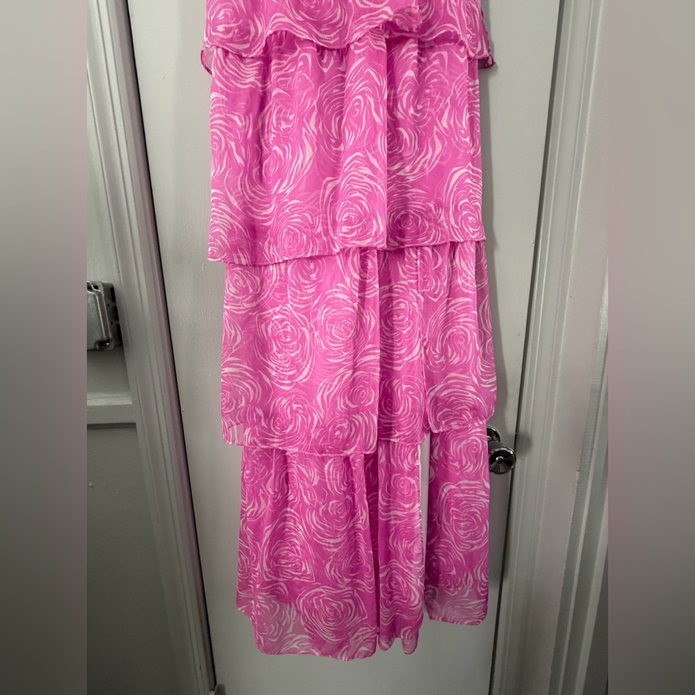 Strapless Amanda Uprichard Pink Tiered Maxi Dress (wedding guest) - Picture 8 of 11